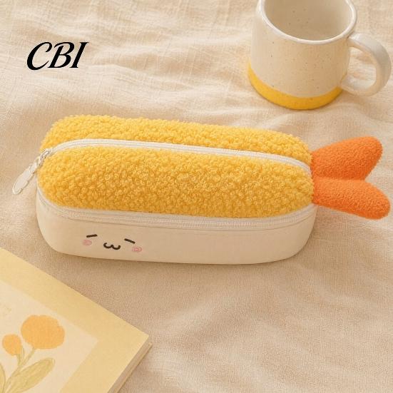 Cute Stationery Holder Fried Shrimp Tail Pencil Case, Plush Large Capacity Pouch, Soft Pen Bag Adorable for Students, School Gift Girls Storage