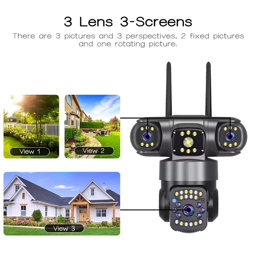 4G WiFi Remote Surveillance Camera with Triple-Lens for Outdoor Use
