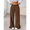 Women's High Waist Wide Leg Pants Split Side Pocket Casual Corduroy Trousers