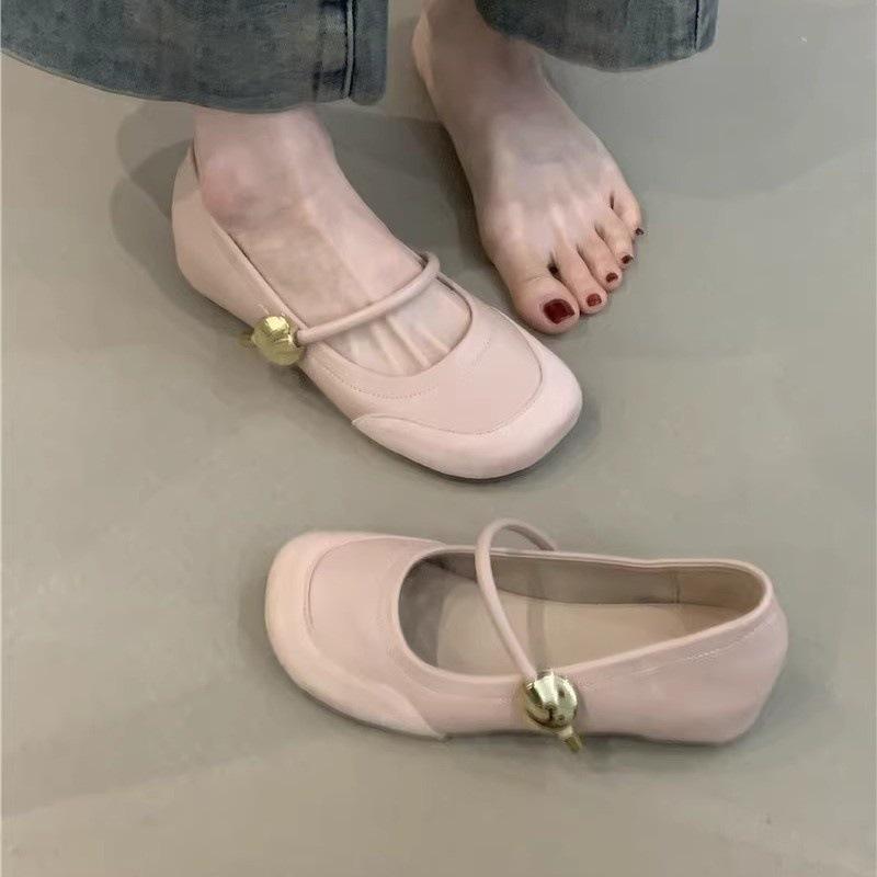 Gentle shoes one-word with splicing round head inner height increase Mary Jane ballet shoes single shoes