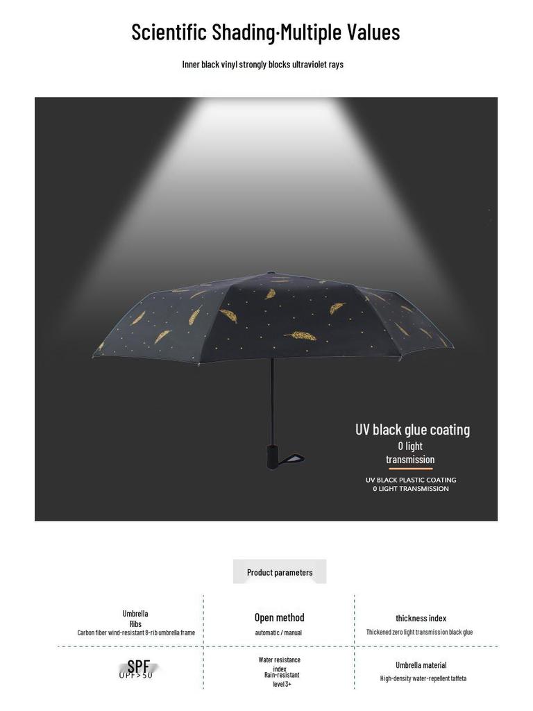 Damen Automatischer Dreifach-Federschirm: Leichtgewichtiger, kreativer Sonnenschutz & Regenschutz