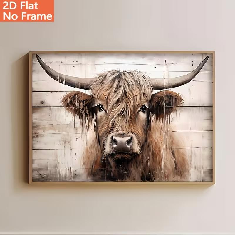 Highland Cow Canvas Wall Art - Scottish Cow Farm Animal Print, Rustic Scottish Borders Cattle Picture for Farmhouse Cottage Decor 20x30cm