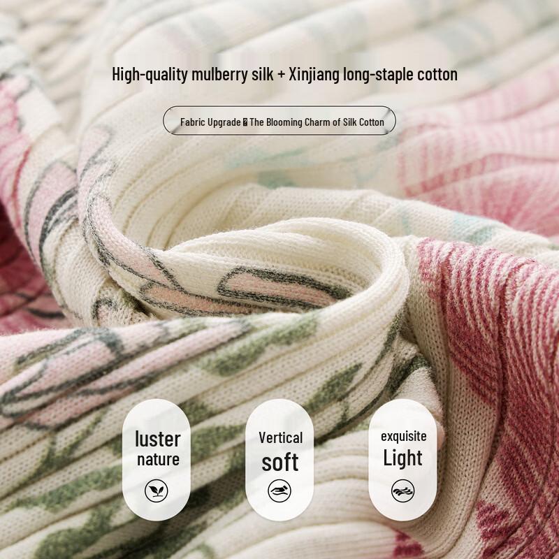 Zhaojun 2026 Spring/Summer Silk Blend Floral Knit Long Sleeve Slim T-Shirt