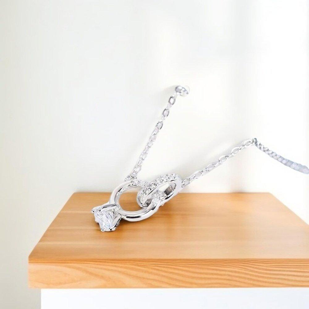 Women's Silver 925 Cubic Double Ring Necklace