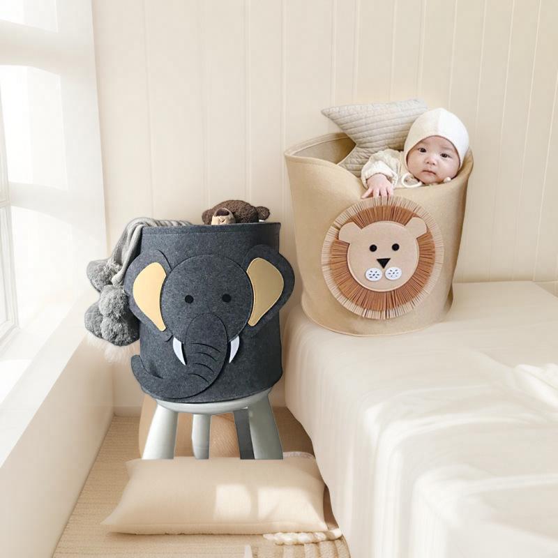 Felt Cartoon Round Storage Bin - Large Capacity Toy & Laundry Basket
