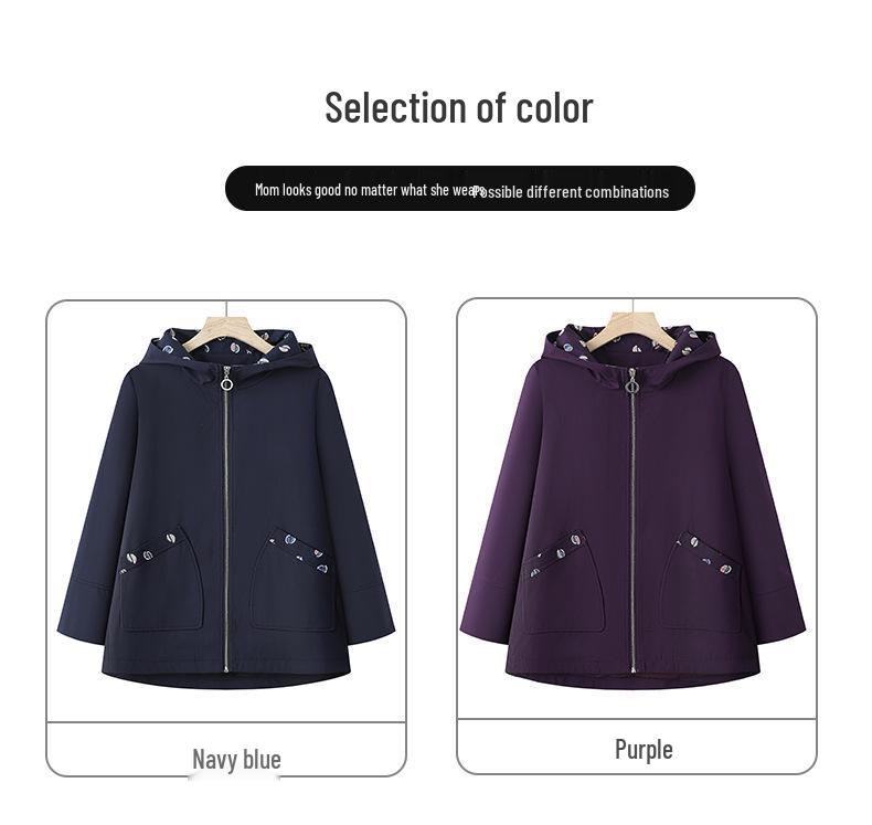 Plus Size 200 Jin Windbreaker Jacket for Middle-Aged Women - Stylish Spring & Autumn Outerwear for Moms & Grandmas