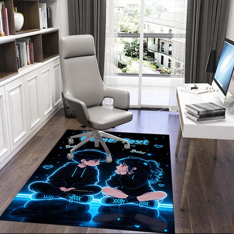 1PC Custom Name "Neon Glow Romance" Theme Floor Mat Ideal for Living Room, Game Rooms, Office, Bedroom,Floor Mat Playful Design
