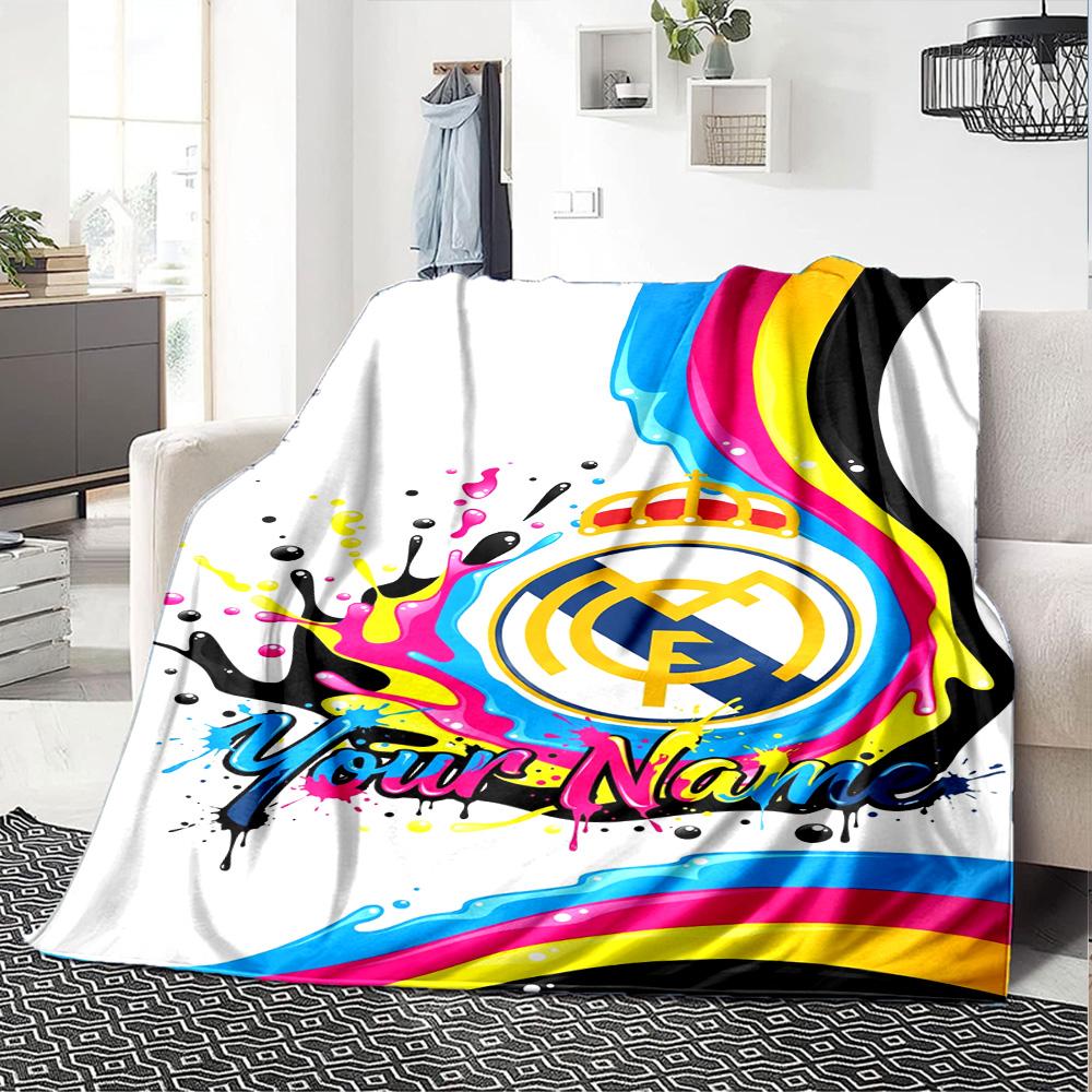 Real Madrid Club Customize Text Blanket Lightweight Customizable Blanket Ultra-Soft Perfect for Livingroom Living Room Seaside Office