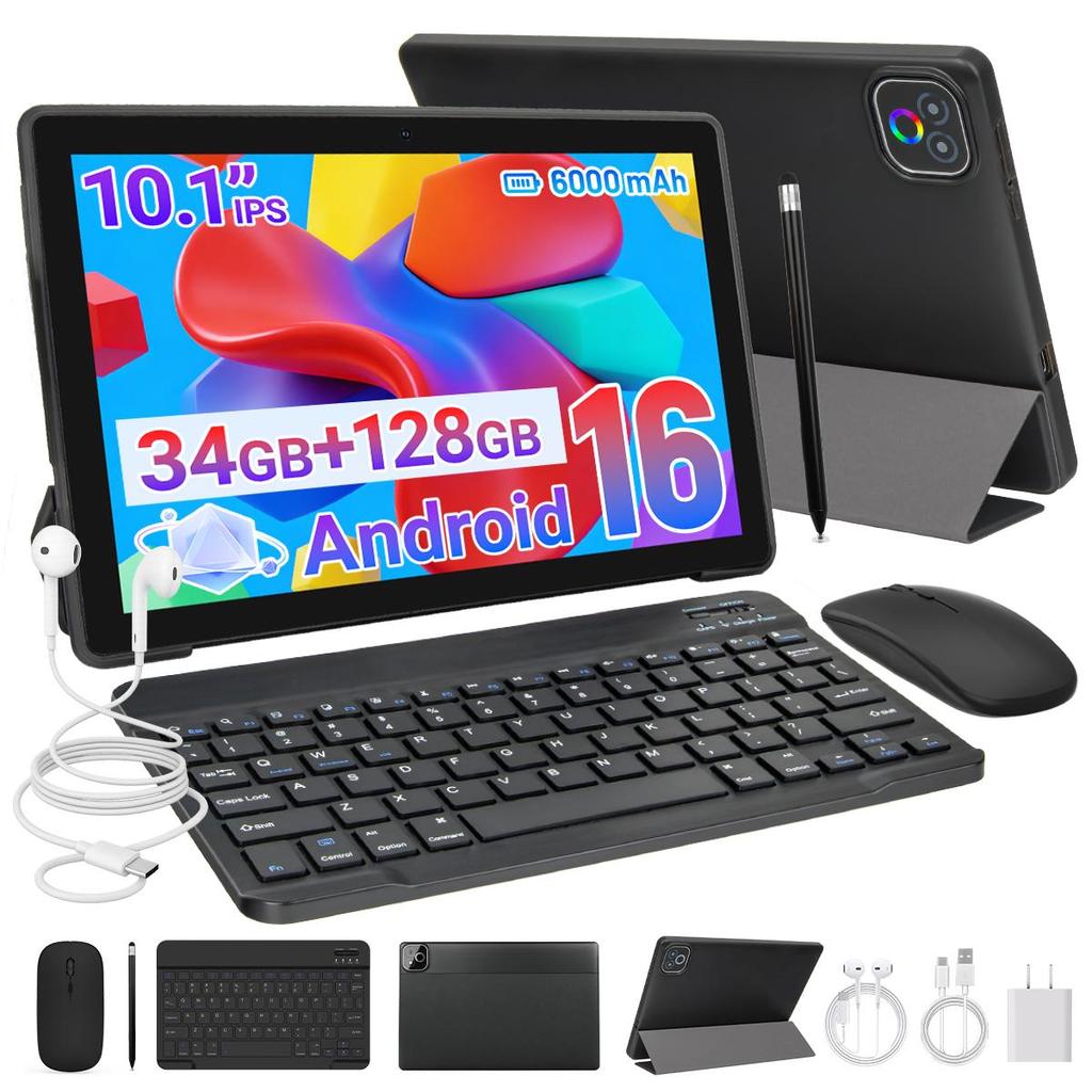 Tablet Android 16, 10,1 palce, 34 GB + 128 GB, Osmijádrový A523, Sada klávesnice, myši a stylusu