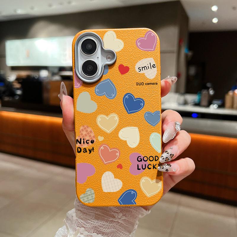 Urocze kolorowe nadruki serc miłości Wstrząsoodporne miękkie TPU Smukłe etui na telefon Dla iPhone 16 Pro Max 15 Pro 14 13 12 11 Ochrona obiektywu Matowa skórzana tekstura Pokrowiec
