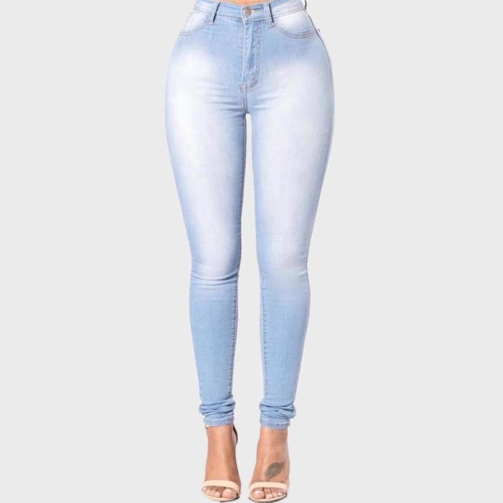 Damen High Waist Jeanshosen Jeans Stretch Bleistift Denimhosen Einfarbig Slim Skinny Lange Hosen