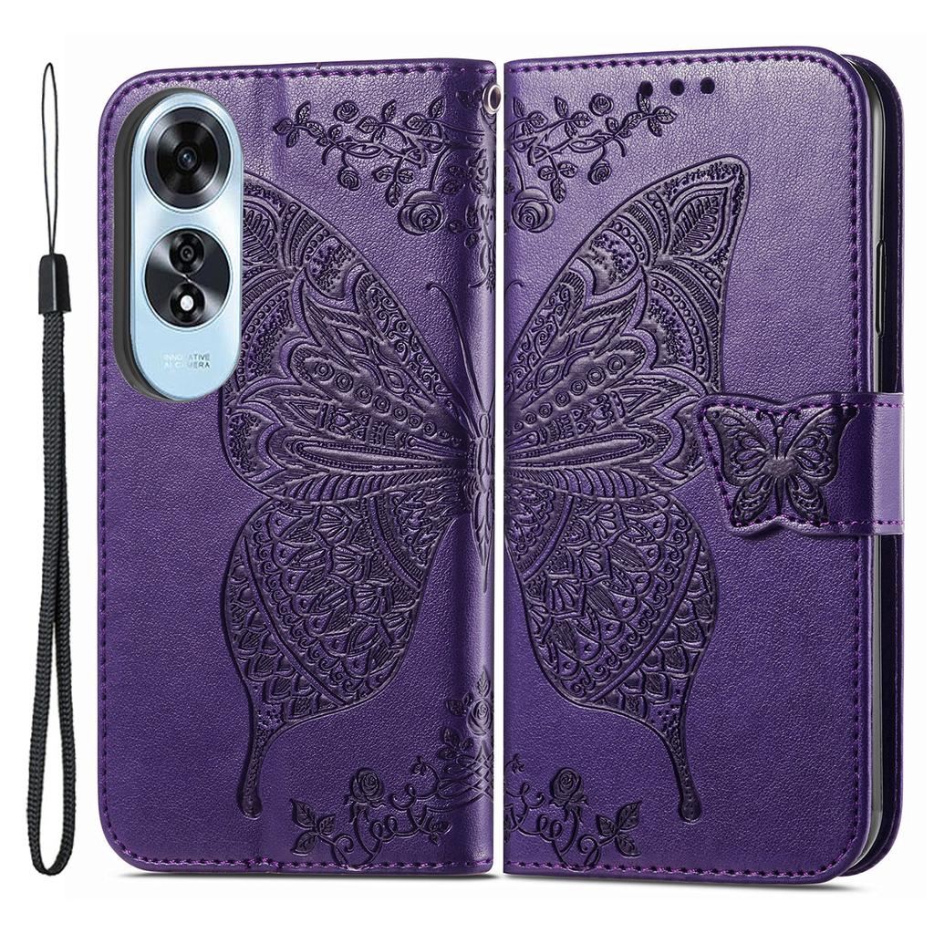 For Oppo A60 4G Case Butterfly Imprinted PU Leather Stand Wrist Strap Purse Phone Cover