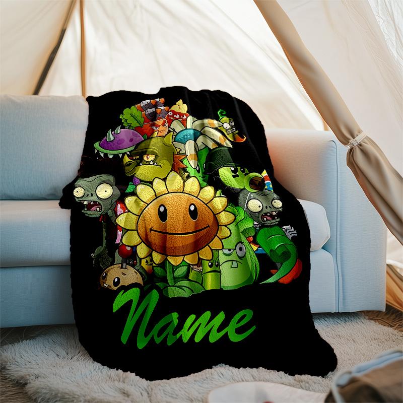 Customizable Plants vs. Zombies Throw Blanket – Personalized Name, All-Season Cozy Snug Blanket, Machine Washable, Personalized Blanket