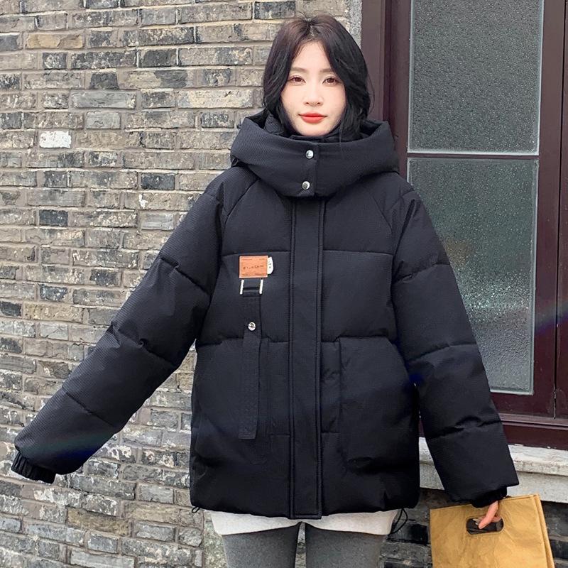 

Пуховик женский зимний 2025 новый корейский хлопковый жакет короткий жакет-пуховик свободный и утолщенный большого размера стеганый жакет M чёрный
