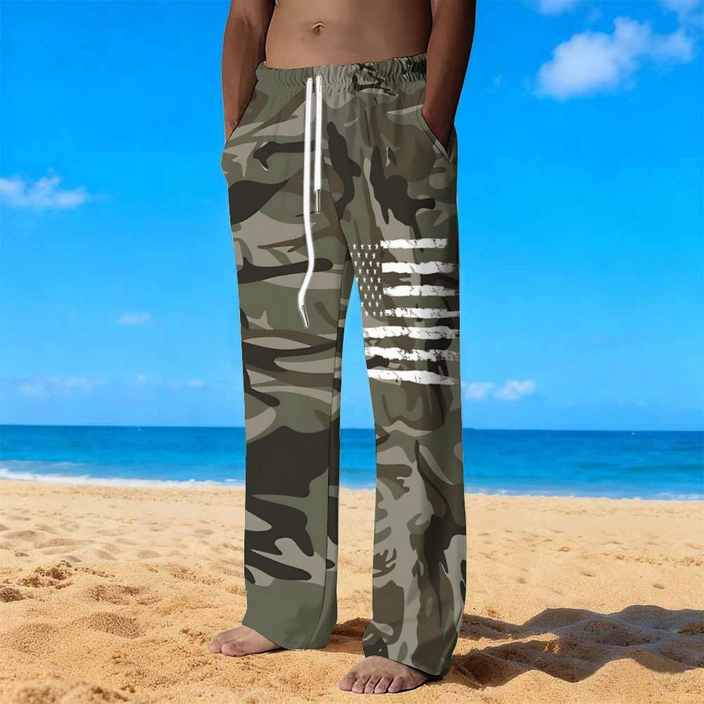 Herren Lockere Lässige Einfarbige Hose Camouflage Muster Gerade Hose