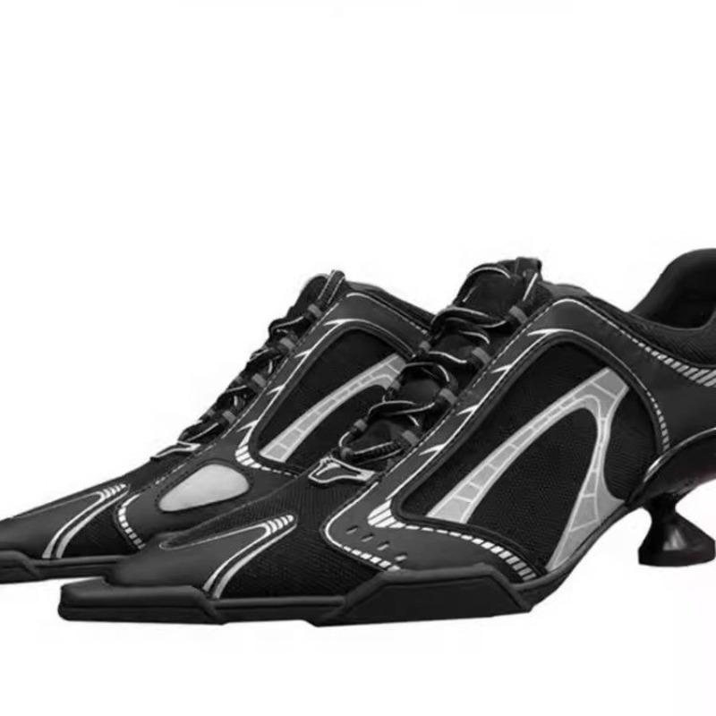 Sportiški smailianosiai aukštakulniai moteriški nauji moteriški spalvų bloko universalūs kvėpuojantys tinklelio dirželiais vieni batai