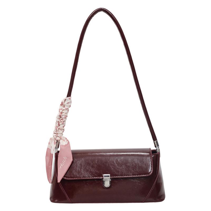 Light Luxury Temperament Small Square Bag Women French Style Texture Scarf Decor Underarm Bags Trend Retro PU One Shoulder Bag