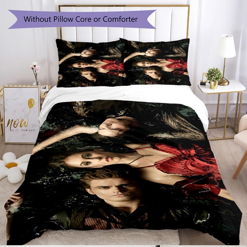 3pcs Duvet Cover Set (1*Duvet Cover + 2*Pillowcase, Without Core), The Vampire Diaries Print Soft All‑Season Bedding Set, Home Bedroom Decor Gift