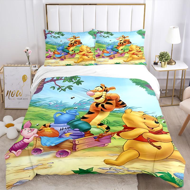 Winnie Pooh Friends Print 3Pcs Bedding Setduvet Cover With 2 Bedropillowcase Home Birthday Gift