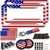 American Flag License Plate Frames Holder - 2 Pack Stainless Steel Rustproof USA Patriotic Car Tag Cover Holder With Free Screws Accessories + Metal