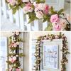 Rose Artificial Flowers Pink Silk Ivy Vine Hanging Garland Green Leaves With Flowers Decoration