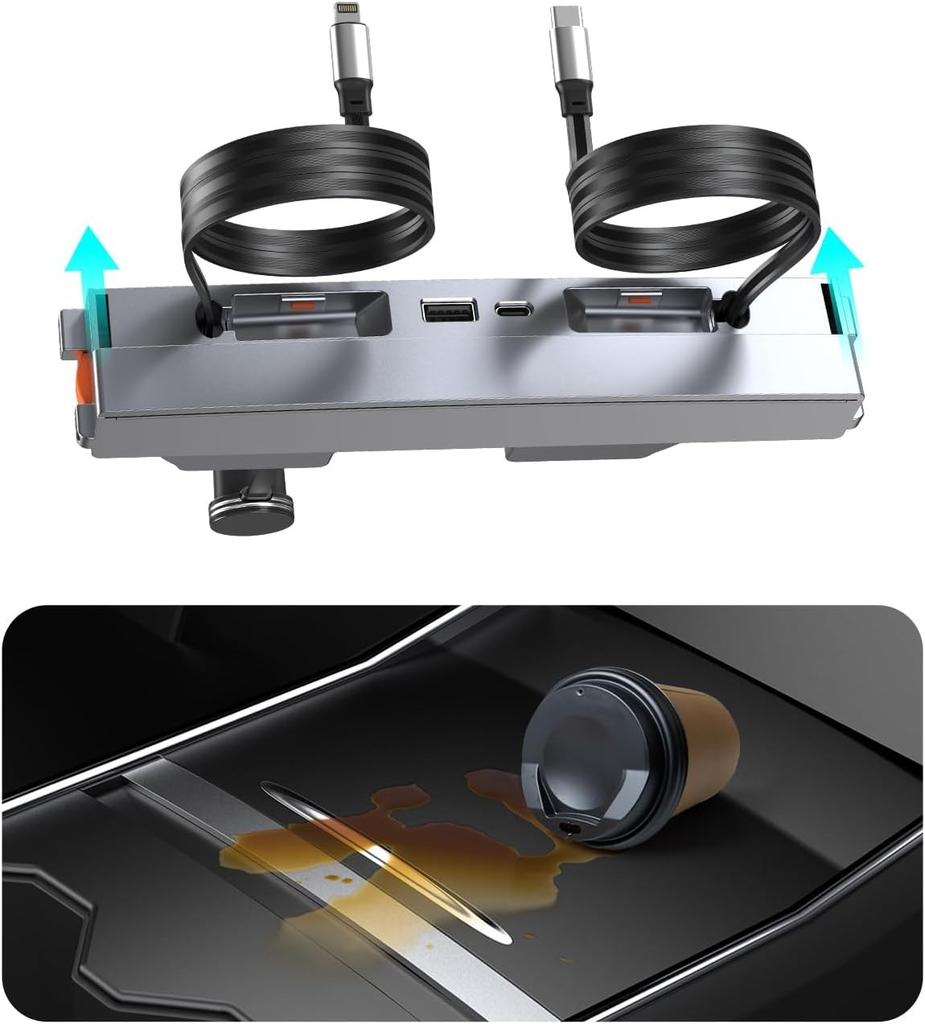 For Tesla Model Y Juniper 2026 Retractable Center Console USB Hub Model 3 Highland Phone Charger Fast Charging Docking Station