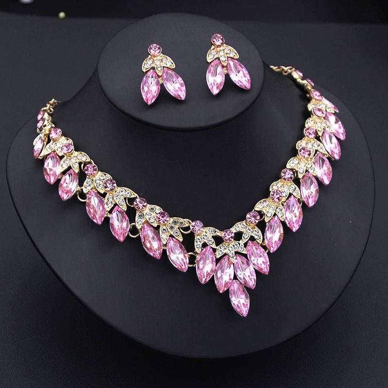 

Rhinestone Dubai Jewelry Sets for Women Choker Necklace Earrings Set Wedding Dress Bridal Necklace Sets Fashion