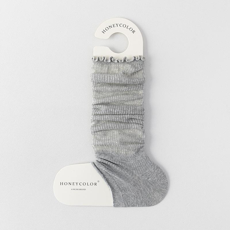 Sock Cover Women's Vertical Striped Mesh Breathable Leg Cover Versatile Pile Socks Solid Lace Calf Socks