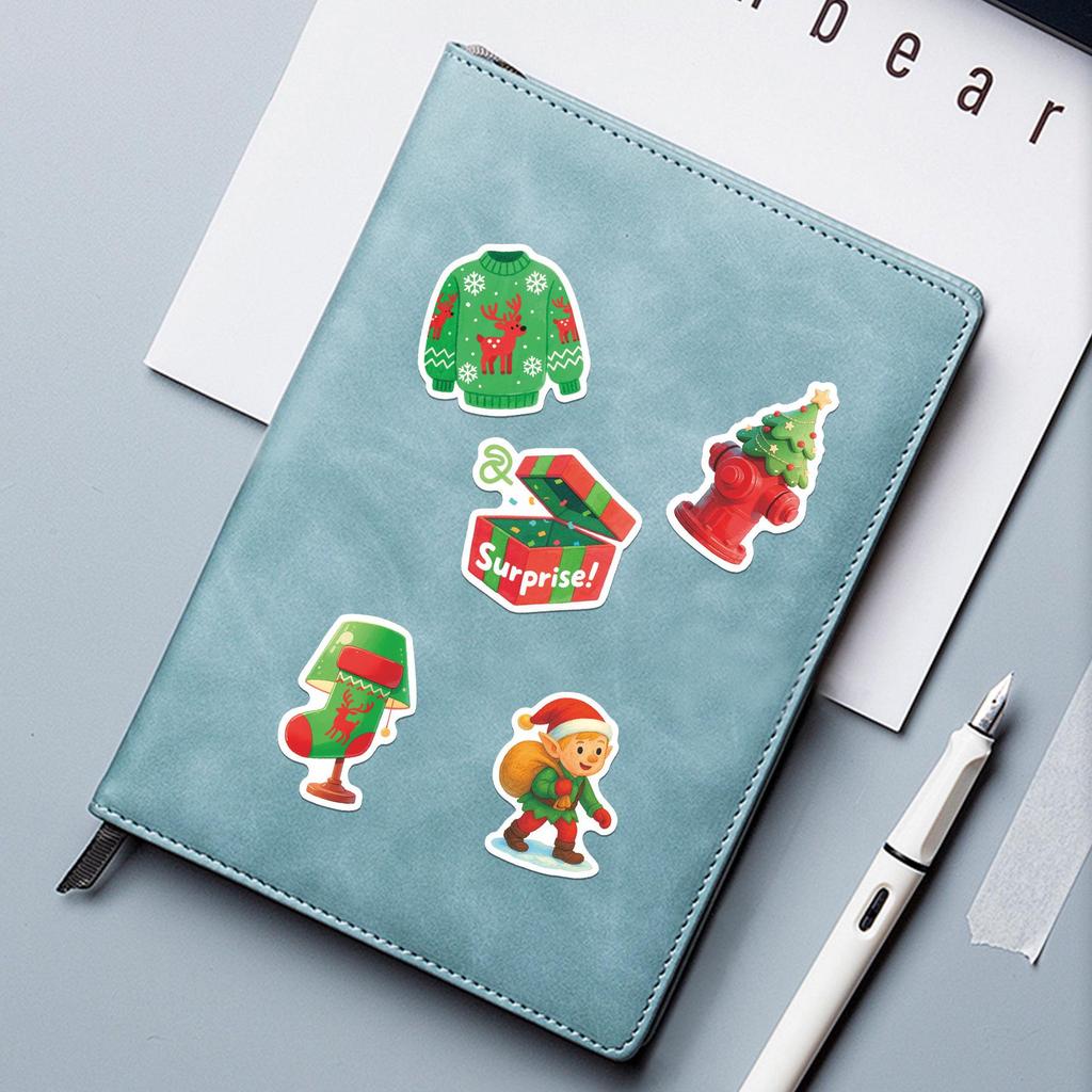 50 Happy Christmas Cartoon Waterproof Stickers for Phone Cases, Water Cups, Desktops, and Journals