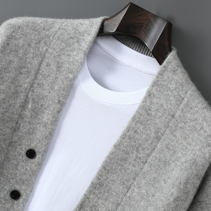 Gruby wełniany kardigan męski - Jednolity kolor, Duży rozmiar, Sweter dzianinowy casual