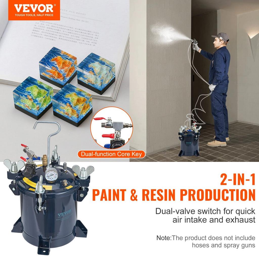 Spray Paint Pressure Pot Tank, 10L/2.5gal Air Paint Pressure Pot, Metal Rack & Leak Repair Sealant for Industry Home Decor Architecture Construction