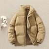 Men Autumn Cotton Coat High Collar Long Sleeve Zipper Closure Wind Shield Coat with Pockets Zipper Placket Elastic Hem One Tone