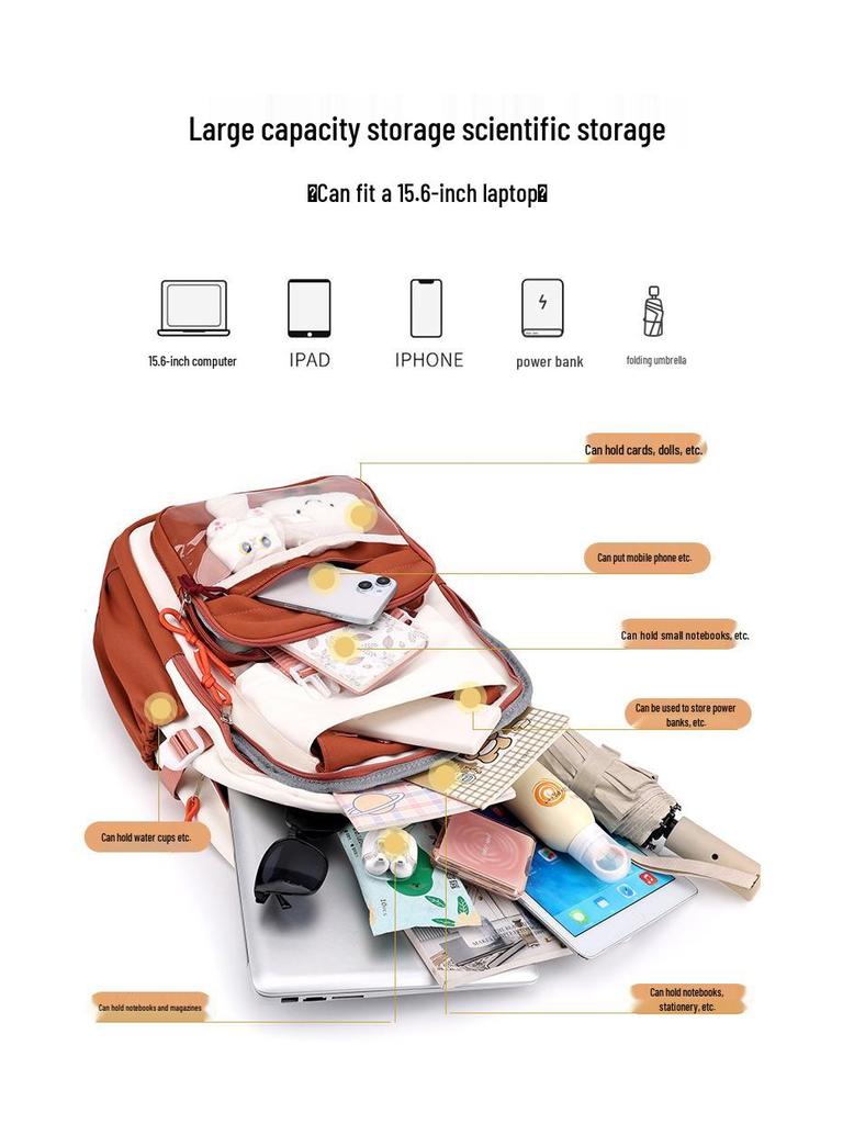 High-Capacity Colorblock Backpack for Girls - Lightweight, Spine-Support, Ideal for Middle & High School Students