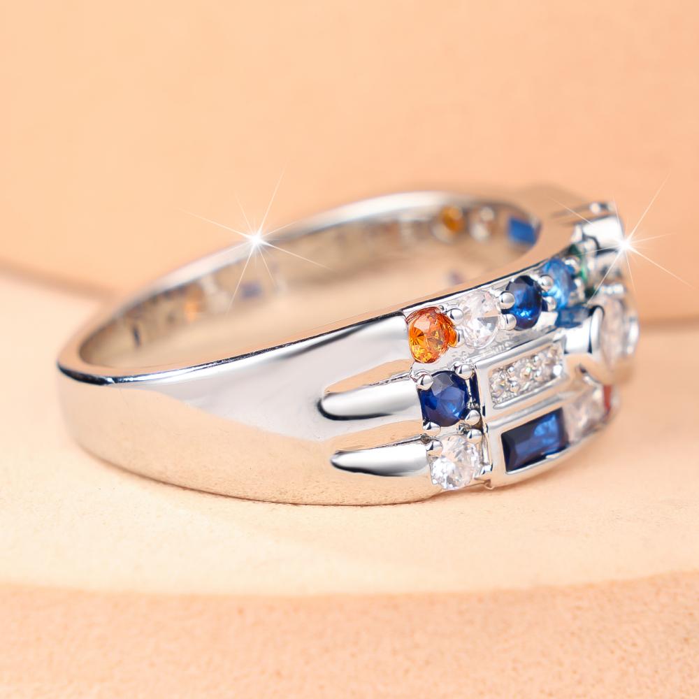 Trendy Silver Ring Multi Color Zircon Mixed Cut Stackable Finger Jewelry for Women