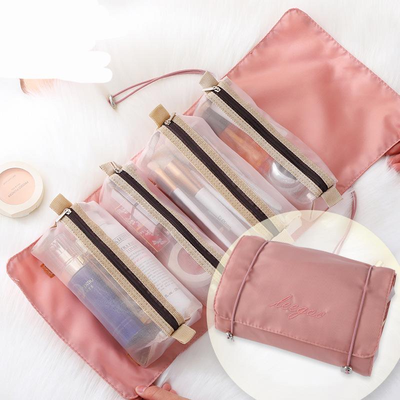 4-in-1 Hanging Toiletry Bag Travel Toiletries-Foldable Compact Cosmetic Kit Quick Roll Up Removable Dividers Makeup Organizer