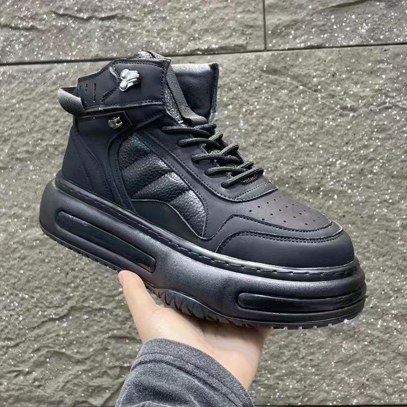 High Top Chunky Sneaker Men Winter Plush Warm Snow Boots Fashion Casual Leather/Down Upper Height Increased Flat Platform Shoes