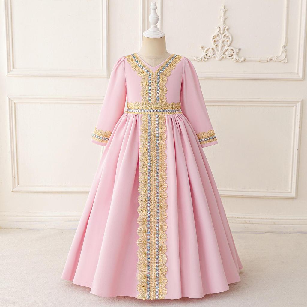 Middle East Cross-Border Pleated Evening Dress for Little Girls - Hot Stamped Princess Party Robe