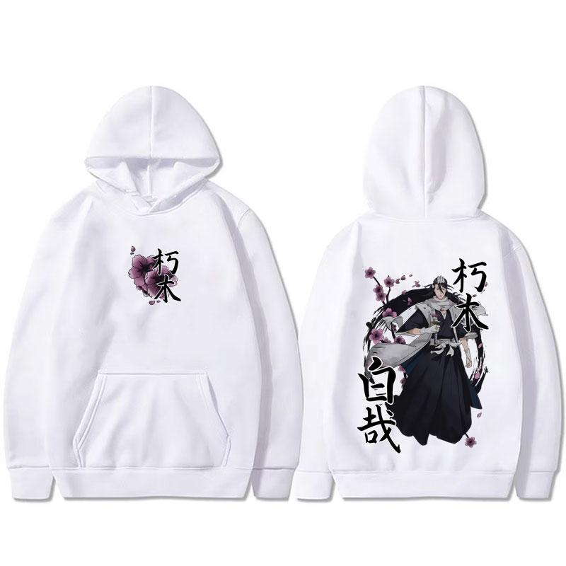 Anime Bleach Kuchiki Byakuya Cherry Blossom Graphic Hoodie Men Women Fashion Casual Oversized Streetwear Male Fleece Pullover