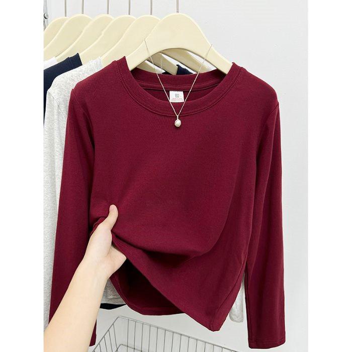 Women's Slim Fit Long Sleeve Plain Cotton T-Shirt - Round Neck, Versatile, Ideal for Spring and Autumn