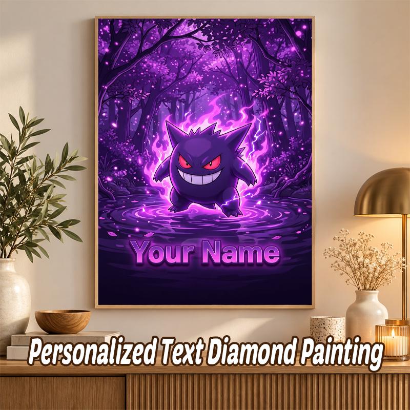 Gengar Custom Name Diamond Painting Personalized 5D Full Drill DIY Diamond Art Home Decor