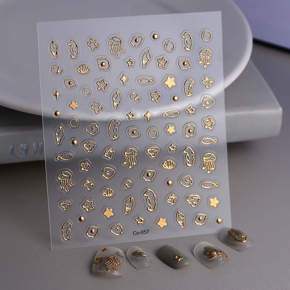 Conch Star Ocean Nail Stickers Dolphin Sea Jellyfish Jelly Ocean Nail Decals Nail Supplies Bronzing Ocean Nail Decorations