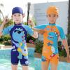 Children's Boys' One-Piece Short-Sleeve Swimsuit: Medium & Large, Quick-Dry, UV Protection