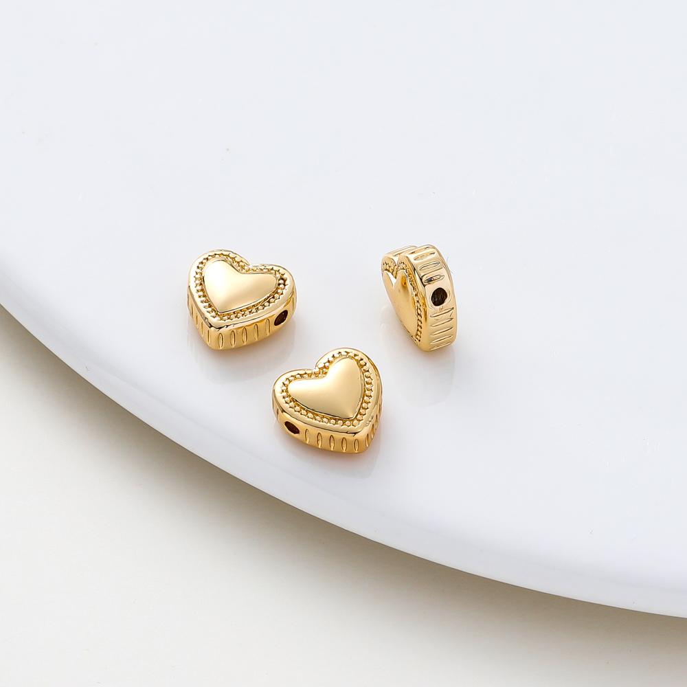 5pcs/lot 14K/18K Gold Plated Brass Love Heart Spacer Beads Handmade DIY Bracelet Jewelry Accessories Beaded Material Findings