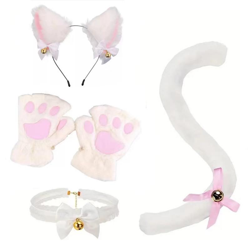 Halloween Cat Cosplay Set: Ears, Choker, Paw Gloves & Tail for Party Fun