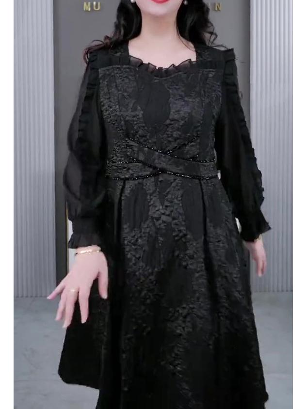 Spring 2025 Fashion Plus Size Suzhou Embroidery Jacquard Dress for Middle-Aged Women