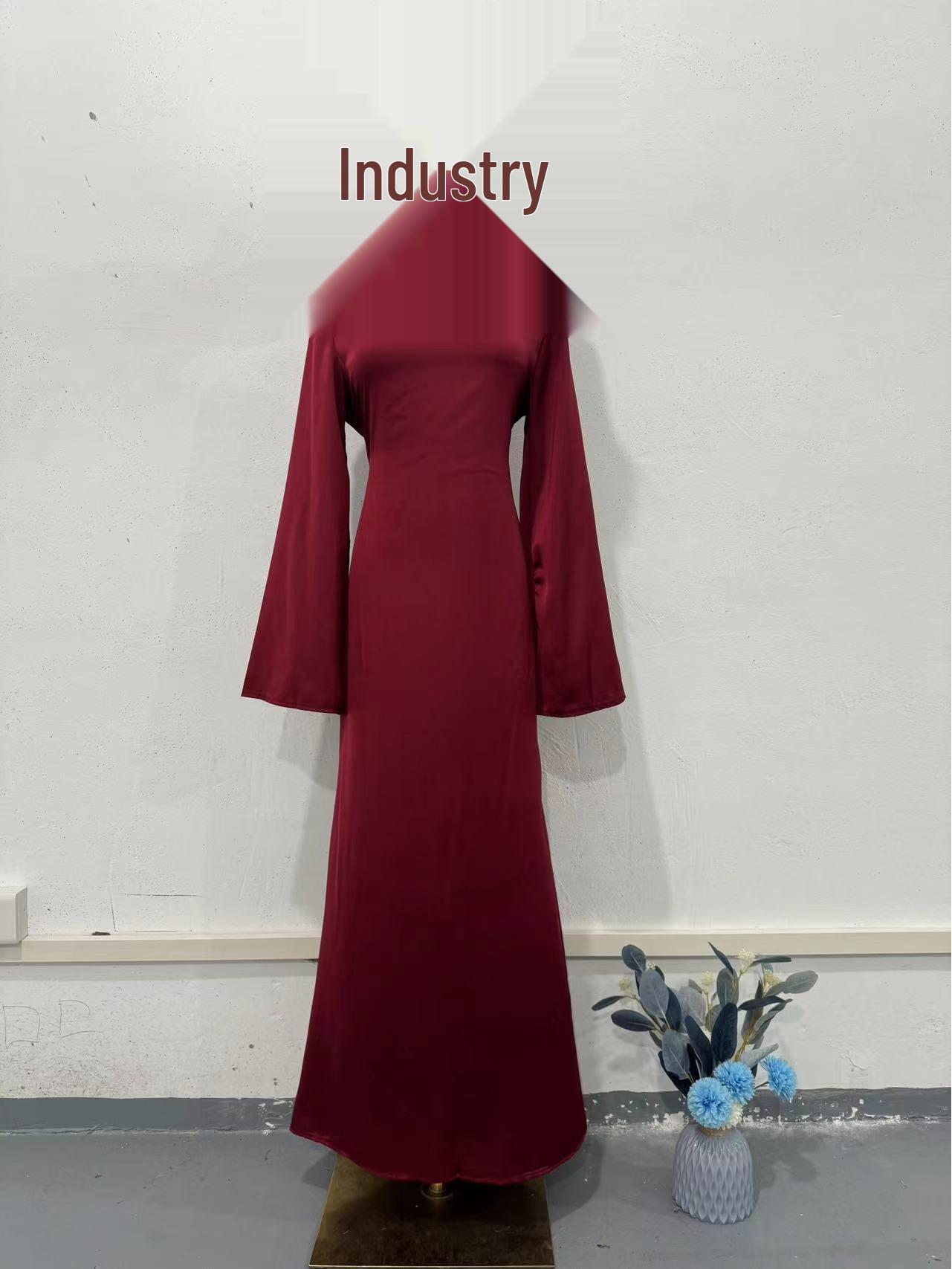 

Весна 2024 Облегающее платье макси с длинным рукавом и поясом на талии, однотонное XL вино красного