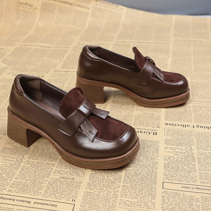 Women's Bow Single Shoes Autumn New Round Toe Deep Mouth Platform Non-slip Wear-resistant Block Heel Shoes