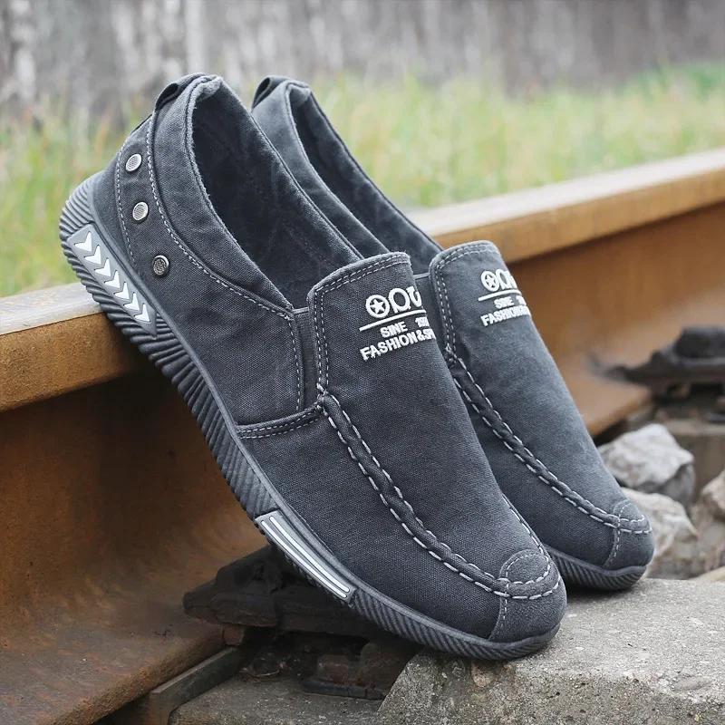 Pánské plátěné džínové boty Nazouvací tenisky Pánské na léto Venkovní Řidičské Mokasíny Trendy Vintage Lodičky Boty pro muže