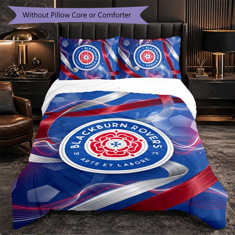 Set Biancheria da Letto Calcio Blackburn Rovers 3 Pezzi Morbido Copripiumino con Federe Set Decorazione Camera da Letto per la Casa