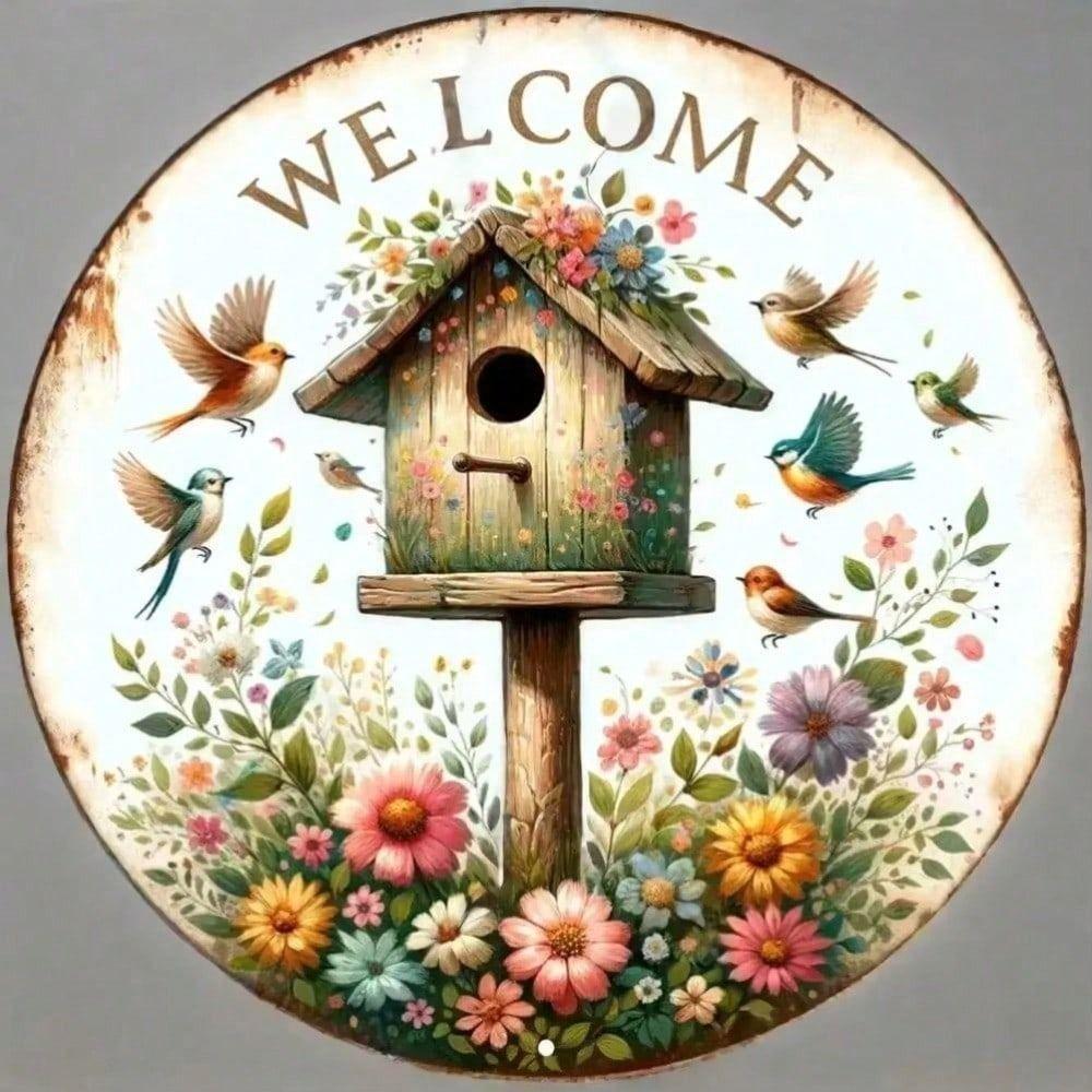 Poster Artistico da Parete in Metallo, Cartello Rotondo in Latta a Forma di Fiore, Targhetta Decorativa per Interni